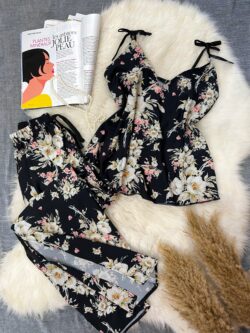 Bustier Pantalon Fleurissant Noir